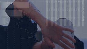 Animation of financial data processing over woman wearing vr headset. Global connections, business, finance, computing and data processing concept digitally generated video. - Powered by Shutterstock - Get 15% off with code: PIKWIZARD15