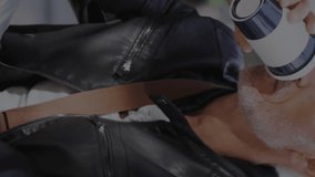 Animation of statistical data processing against caucasian senior man drinking coffee at a cafe. Computer interface and business data technology concept - Powered by Shutterstock - Get 15% off with code: PIKWIZARD15