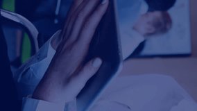 Animation of media icons over caucasian businesswoman using tablet. Global business and digital interface concept digitally generated video. - Powered by Shutterstock - Get 15% off with code: PIKWIZARD15