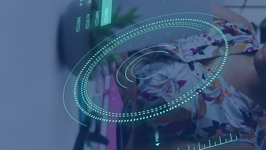 Animation of circular scanner and data over african american businesswoman using laptop at office. Business, network, processing, digital interface and communication, digitally generated video. - Powered by Shutterstock - Get 15% off with code: PIKWIZARD15