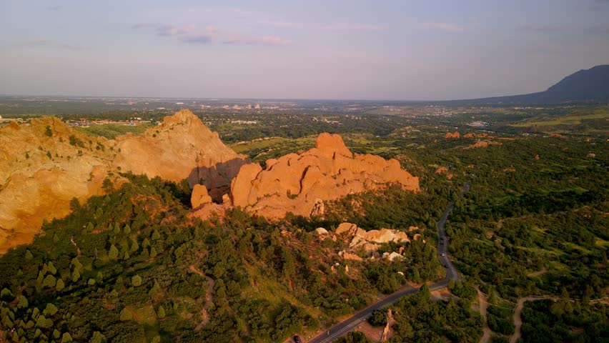 Aerial view of Scenic Garden of the gods state park near Colorado Springs, USA.
