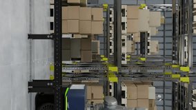 Animation of diagrams and data processing over machines working in warehouse. Technology, delivery and digital interface concept digitally generated video. - Powered by Shutterstock - Get 15% off with code: PIKWIZARD15