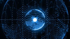 Digital network animation with glowing globe and interconnected icons. Technology, global, connectivity, cyber, futuristic, data - Powered by Shutterstock - Get 15% off with code: PIKWIZARD15