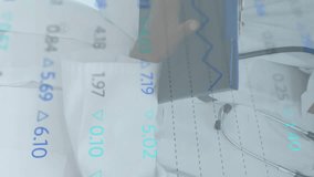 Reviewing patient chart, doctor with financial data processing animation in medical background. Healthcare, technology, analysis, hospital, records, digital - Powered by Shutterstock - Get 15% off with code: PIKWIZARD15