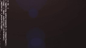 Animation of glitching data processing over bokeh spotlights and white lights on dark background. Connection, data, light, energy, processing and communication, digitally generated video. - Powered by Shutterstock - Get 15% off with code: PIKWIZARD15