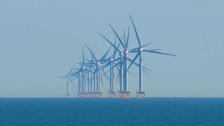 Offshore Wind Farm Turbines Turning