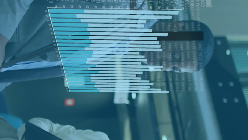 In office, business professionals analyzing data with bar graph animation on screen. marketing, analysis, teamwork, finance, strategy, collaboration - Powered by Shutterstock - Get 15% off with code: PIKWIZARD15