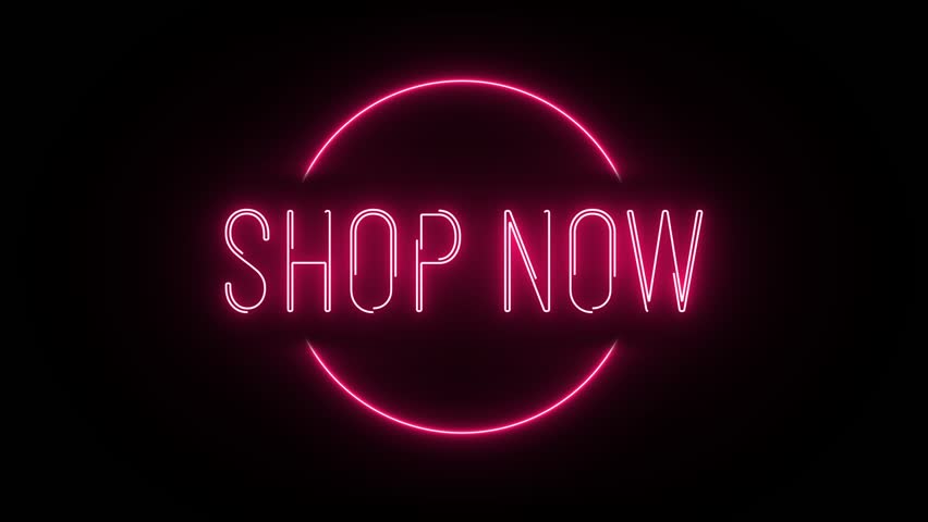 Shop Now title with colorful neon lights animation to promote advertising next business concept