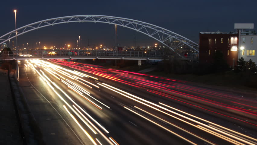 Denver Interstate Highway traffic at Night. HD 1080p time lapse