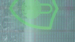 Animation of digital padlock and numbers over cityscape. Digital safety, data processing and technology concept digitally generated video. - Powered by Shutterstock - Get 15% off with code: PIKWIZARD15
