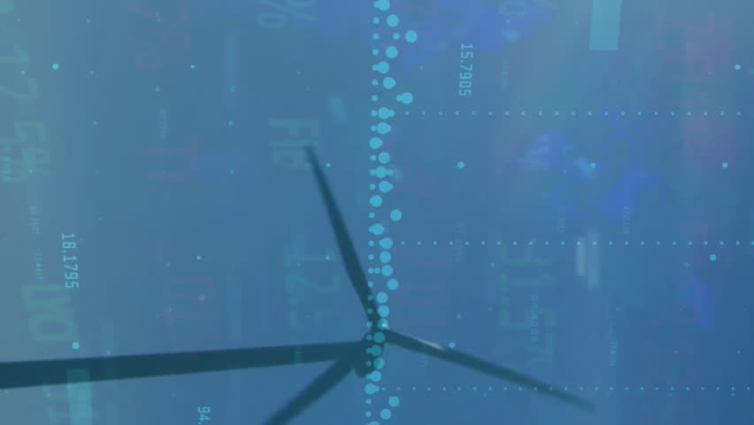 Animation of graphs and financial data over wind turbine and caucasian male engineer. Global technology and data processing concept digitally generated video. - Powered by Shutterstock - Get 15% off with code: PIKWIZARD15