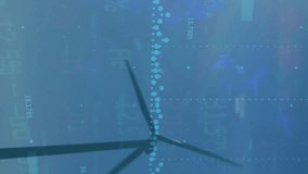 Animation of graphs and financial data over wind turbine and caucasian male engineer. Global technology and data processing concept digitally generated video. - Powered by Shutterstock - Get 15% off with code: PIKWIZARD15