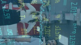 Animation of financial data processing over business people in office. Global connections technology data processing and digital interface concept digitally generated video. - Powered by Shutterstock - Get 15% off with code: PIKWIZARD15