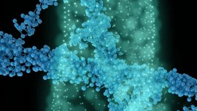 Animation of digital clock over dots forming dna helixes and molecule structures on black background. Digitally generated, hologram, illustration, anatomy, time, healthcare and technology concept. - Powered by Shutterstock - Get 15% off with code: PIKWIZARD15