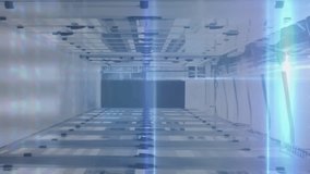 Animation of world map, data processing and blue light trails against computer server room. Computer interface and business technology concept - Powered by Shutterstock - Get 15% off with code: PIKWIZARD15