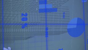 Animation of multiple graphs with changing numbers over modern buildings against sky. Digital composite, multiple exposure, report, business, growth, abstract and architecture concept. - Powered by Shutterstock - Get 15% off with code: PIKWIZARD15