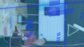 Animation of grid pattern with graphs and numbers over businesswoman writing on glass wall. Digital composite, infographic, business, report, planning, strategy, meeting, office and portrait. - Powered by Shutterstock - Get 15% off with code: PIKWIZARD15