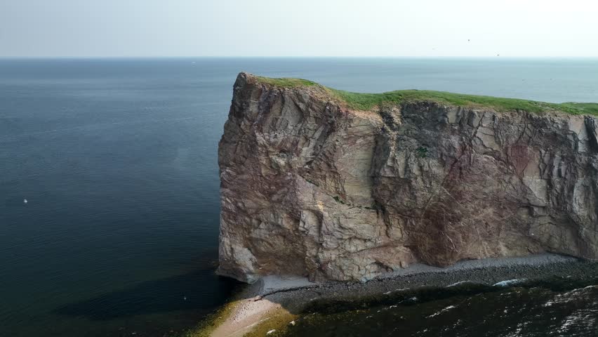 Aerial view of Rocher Perce in Quebec Canada