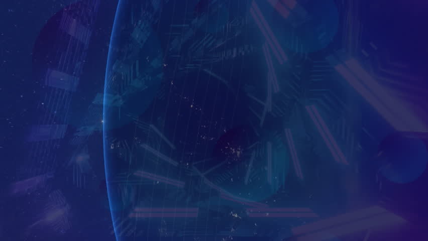 Animation of neon triangles spinning over earth globe and outer space. global connections, data processing and digital interface concept digitally generated video. - Powered by Shutterstock - Get 15% off with code: PIKWIZARD15