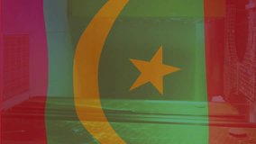 Mauritania flag animation over server room with green and red lighting. Technology, cybersecurity, data center, networking, digital transformation, information technology - Powered by Shutterstock - Get 15% off with code: PIKWIZARD15