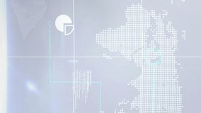 World map and data visualization animation over wind turbines in rural landscape. Renewable, sustainability, environment, technology, analytics, clean energy - Powered by Shutterstock - Get 15% off with code: PIKWIZARD15