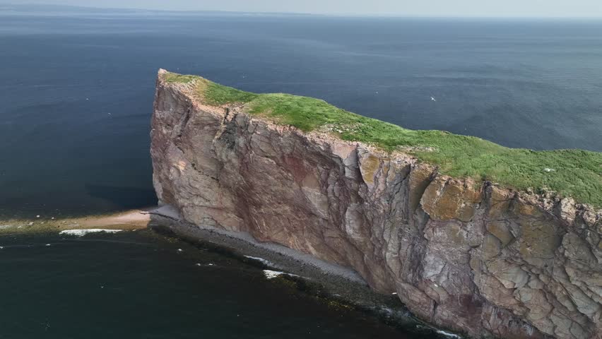 Aerial view of Rocher Perce in Quebec Canada