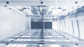 Animation of multiple icons and lens flares over data server racks in server room. Digital composite, hazardous, recycle, data center, networking, technology and network server concept. - Powered by Shutterstock - Get 15% off with code: PIKWIZARD15