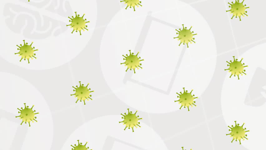 Animation of covid 19 virus cells over digital icons on grey background. global covid 19 pandemic concept digitally generated video. - Powered by Shutterstock - Get 15% off with code: PIKWIZARD15