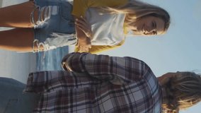 Proposing on beach, couple surrounded by social media notifications animation. Engagement, romance, celebration, digital - Powered by Shutterstock - Get 15% off with code: PIKWIZARD15