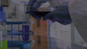 Laboratory technician bringing scanner over purple vial, generating AR overlay for analysis. Scientist, innovation, technology, research, instrumentation, precision, science - Powered by Shutterstock - Get 15% off with code: PIKWIZARD15