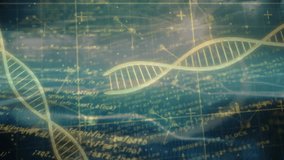 Fading golden DNA helices starting grid, code overlay while particles swirling showing genetic data. Futuristic, molecular, data, digital, visualization, abstract, scientific - Powered by Shutterstock - Get 15% off with code: PIKWIZARD15