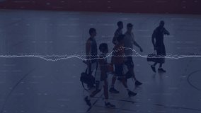 Basketball teammates entering court carrying duffel bags and ball, pausing for warm-up before game. Team, casual, vibrant, athletic, dynamic, training, competition - Powered by Shutterstock - Get 15% off with code: PIKWIZARD15