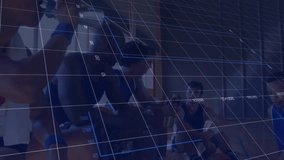 Coach initiating 3D analytics overlay at timeout while players tapping tablet and preparing offense. Athletes, teamwork, performance, digital, innovation, strategy, motivation - Powered by Shutterstock - Get 15% off with code: PIKWIZARD15