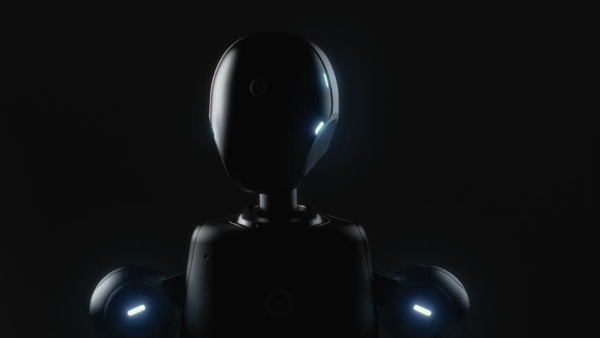 Futuristic Visualization of Group of Advanced High-Tech Humanoid Robots Standing in Digital Sci-Fi Environment. Artificial Intelligence, Robotics and Automation Concept. Visual Effects Animation.
