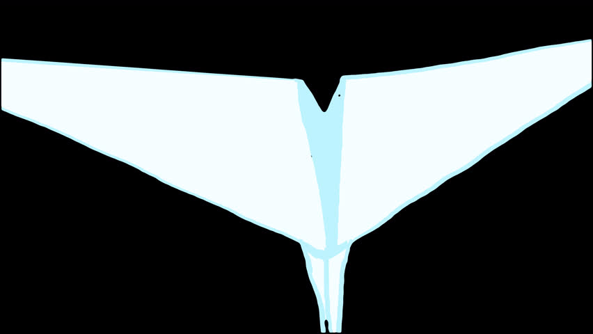 Cartoon paper airplane flying across a black background. Stock video for scene change with a blue paper plane in 4K with alpha channel.