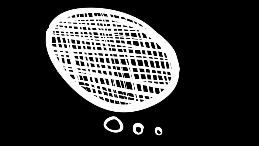 Comic-style transition with white speech bubble on a black background. Doodle video transition with bubbles in 4K with alpha channel.