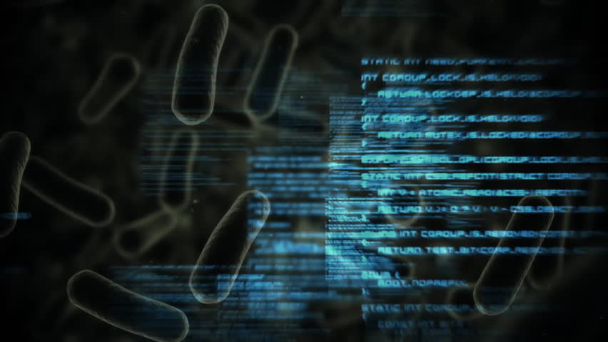 Cyan code cluster emerging from backdrop shifting glitching scrolling showing cyber-biotech fusion. Technology, digital, futuristic, biotech, abstract, data, innovation