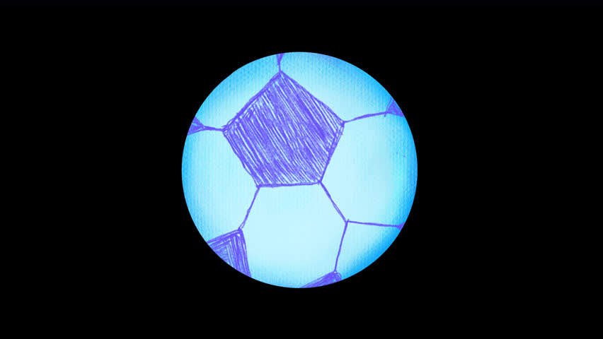 Hand-drawn soccer ball bounces on a black background. 2D animation of a football in 4K with alpha channel. Dynamic sports element.