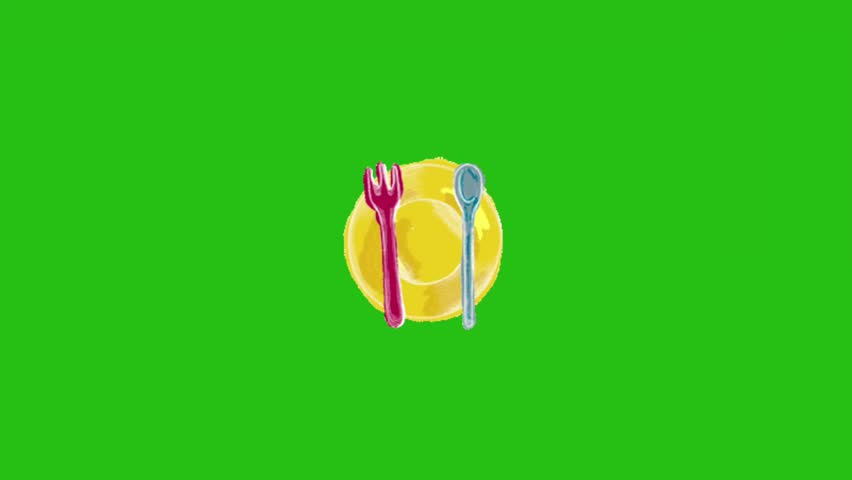 Fork spoon logo icon caffe logo on green screen. Delicious food delivery, catering business restaurant, fast food area symbol flat isolated. Continuous line draw. Full length animated