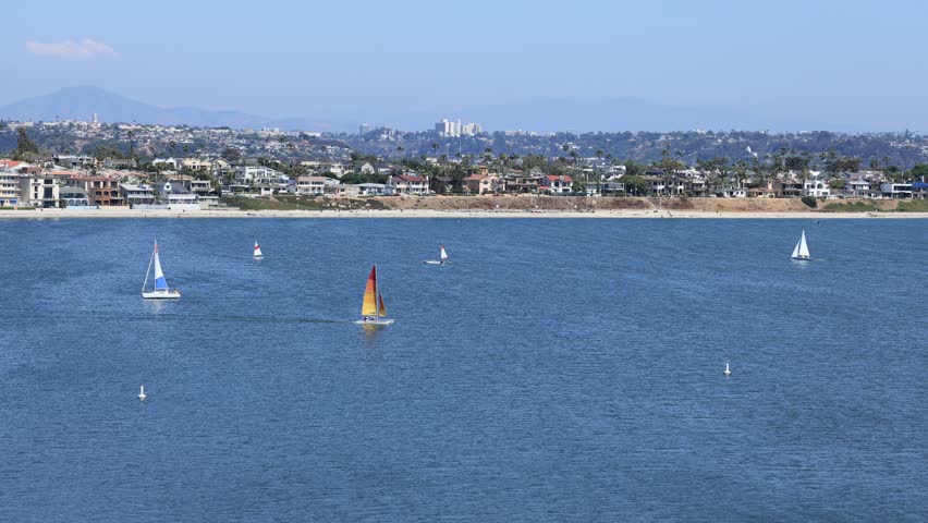 Catamaran and yacht recreation opportunities in calm waters of Sail Bay, San Diego, California