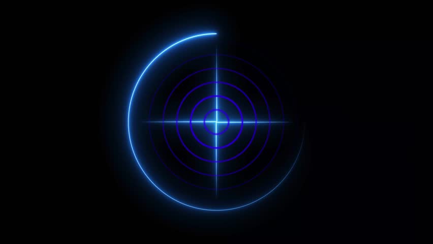 Neon light blue color War Plane radar, Ship radar icon animation 4k video. 