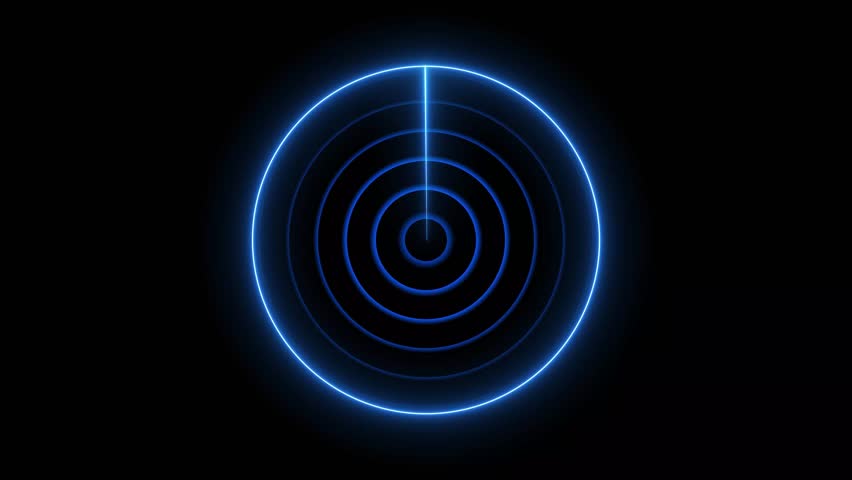 Neon light blue color War Plane radar, Ship radar icon animation 4k video. 