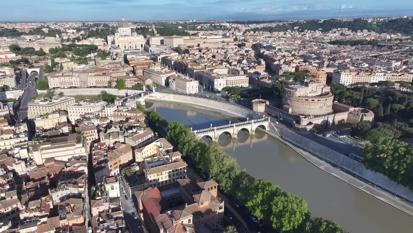 Vatican Skyline At Rome In Lazio Italy. San Pedro Basilica Above View. Catholic Church. Vatican Skyline At Rome In Lazio Italy. Sant Angelo Castle Scene. Vatican City Landscape. Rome Skyline.