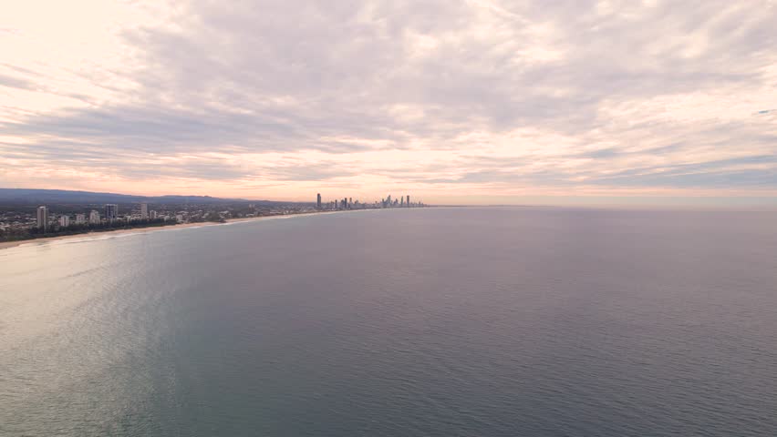 Aerial views of the Gold Coast skyline from Tallebudgera Creek, Queensland, Australia