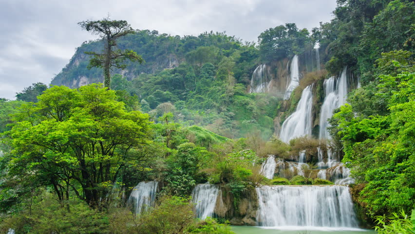 Time-lapse of Thi Lo Su Waterfall, the largest waterfall in Thailand and one of the six largest waterfalls in Asia, located deep in Umphang Wildlife Sanctuary, Tak Province, surrounded by lush rainfor