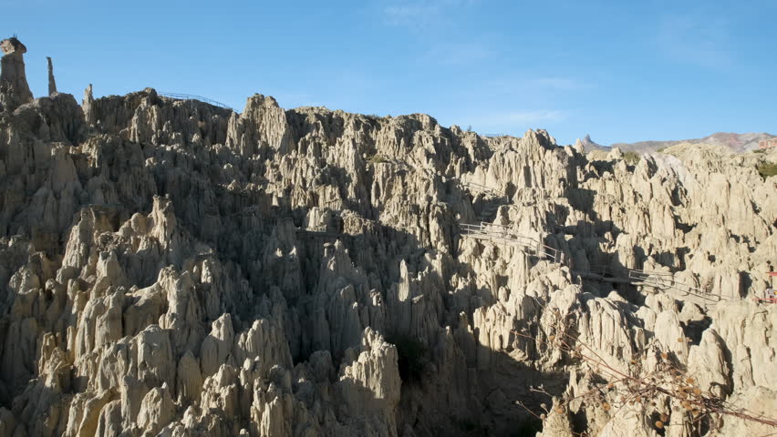 Camera pans left to right showing the Valle de Luna in Bolivia.