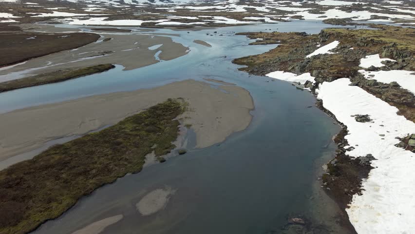 Hardanger Glacier Landscape In Mainland Norway. Aerial Drone Shot