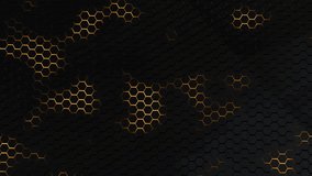 Luxury honeycomb Black premium luxury gold grid wave line gradient striped hexagon geometry triangles digital mesh cyber grid. Carbon gold metallic stripes. Geometric sci-fi graphic motion animation. - Powered by Shutterstock - Get 15% off with code: PIKWIZARD15