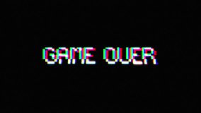 Animated text GAME OVER with RGB glitch and screen distortion. Ideal for retro games, cyberpunk visuals or tech failure effects. - Powered by Shutterstock - Get 15% off with code: PIKWIZARD15
