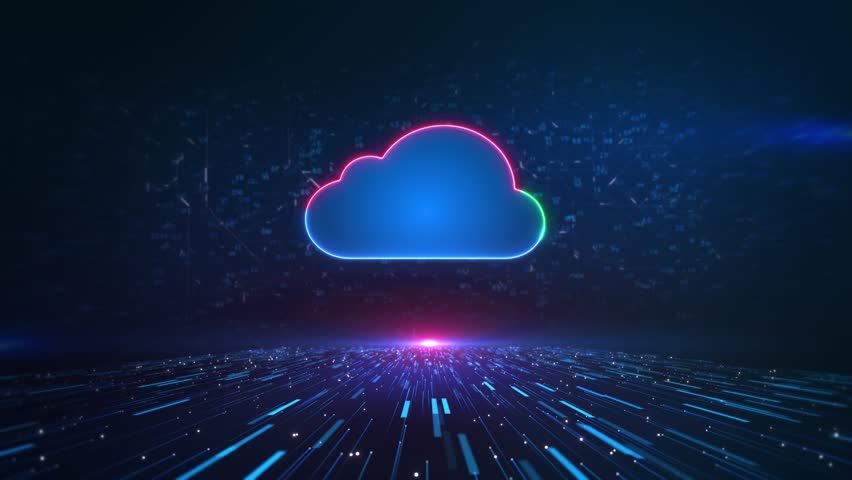 Cloud computing technology data transfer concept. Abstract background. Cloud computing system icon media file network, hud. internet of things IOT big data c artificial intelligence AI. system sci fi